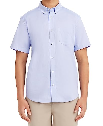 Nautica Herren Schuluniform Kurzarm Performance Oxford Shirt Hemd mit Button-Down-Kragen, Ox Blue, Mittel von Nautica