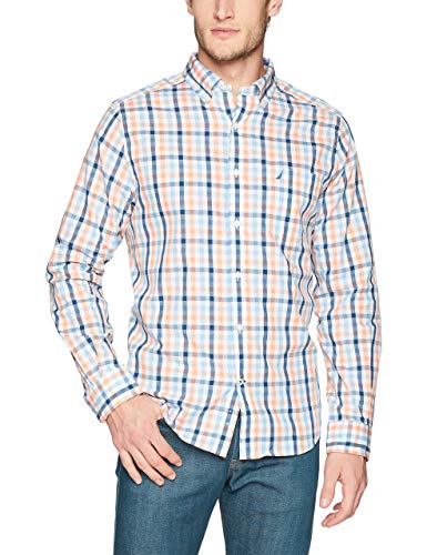 Nautica Herren Wrinkle Resistant Long Sleeve Front Shirt Hemd mit Button-Down-Kragen, Guava Punch, X-Groß von Nautica