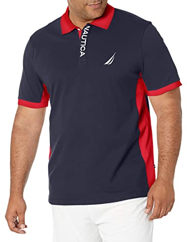 Nautica Herren kurzen Ärmeln, Farbblock-Design, Piqué-Poloshirt Polohemd, Navy, X-Groß von Nautica