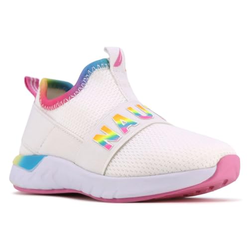 Nautica Jungen Mädchen Jungen Mode Sneaker Slip-On Athletic Laufschuhe für Kleinkinder und Kleinkinder, Mädchen, Saga Alois, Silber, Hellrosa, Regenbogen weiß glänzend, 12.5 cm von Nautica