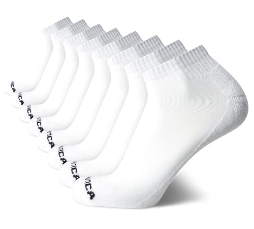 Nautica Men's Athletic Socks - Cushioned Quarter Cut Ankle Socks (8 Pack), Size Shoe size: 6-12.5, White von Nautica