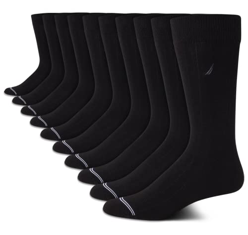 Nautica Men’s Dress Socks – Patterned Crew Socks (10 Pack), Size Shoe Size: 6-12.5, Black Rib von Nautica