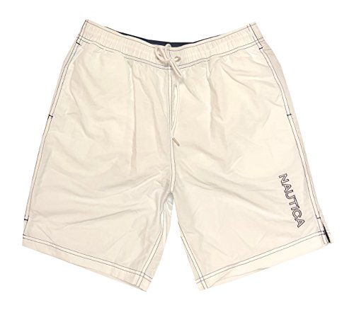 Nautica Mens Quick-Dry Logo Swim Trunk Shorts (L, White) von Nautica