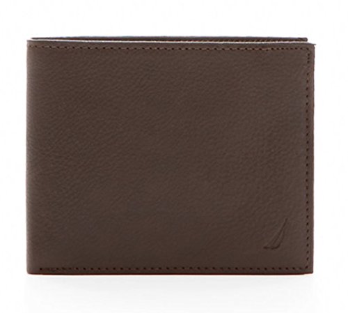 Nautica Mens RFID Data Protection Pebbled Leather Bifold Wallet Passcase (One size, Brown) von Nautica