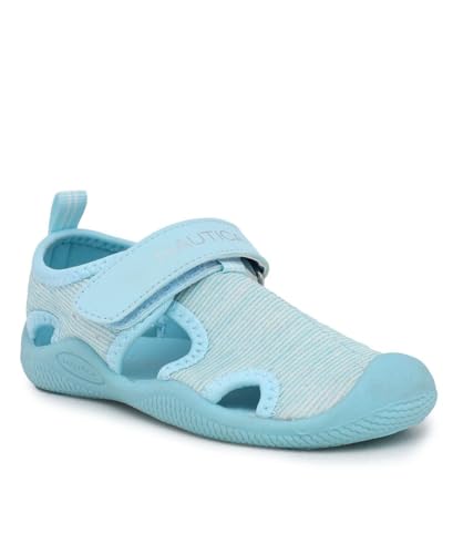 Nautica Wasserschuh für Kinder, sichere und elegante Sportsandale für Jungen und Mädchen, Golf-Kessel 3, Hai-Aufdruck 2, Angelrolle Aqua Silber, 16.0 cm von Nautica