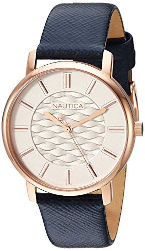 Nautica Women's Coral Gables Stainless Steel Japanese-Quartz Leather Strap, Blue, 17.6 Casual Watch (Model: NAPCGS011 von Nautica