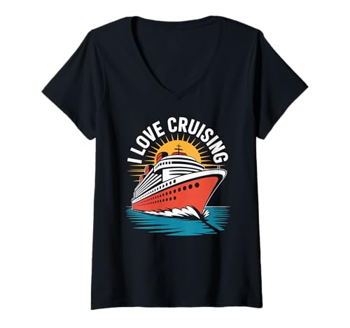 Damen Ich Liebe Cruising Ocean Getaway Fun T-Shirt mit V-Ausschnitt Damen Ich Liebe Cruising Ocean Getaway Fun T-Shirt mit V-Ausschnitt von Nautical Adventure Cruise Enthusiast