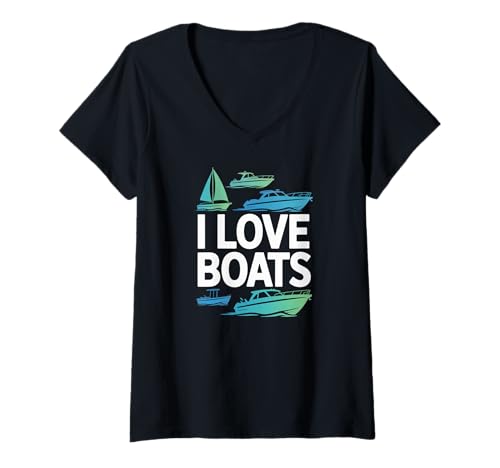 Damen Ich Liebe Boote, Design für Wasserfahrzeug-Enthusiasten T-Shirt mit V-Ausschnitt Damen Ich Liebe Boote, Design für Wasserfahrzeug-Enthusiasten T-Shirt mit V-Ausschnitt von Nautical Adventure Sailing Vessels