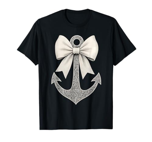 Cooles Boot nautische Kokette Schleife Segeln Anker Frauen Mädchen T-Shirt von Nautical Anchor Women Sailing Shirts