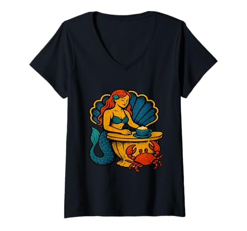 Damen Meerjungfrau Kaffee Fantasy Design T-Shirt mit V-Ausschnitt Damen Meerjungfrau Kaffee Fantasy Design T-Shirt mit V-Ausschnitt von Nautical Brew Collective