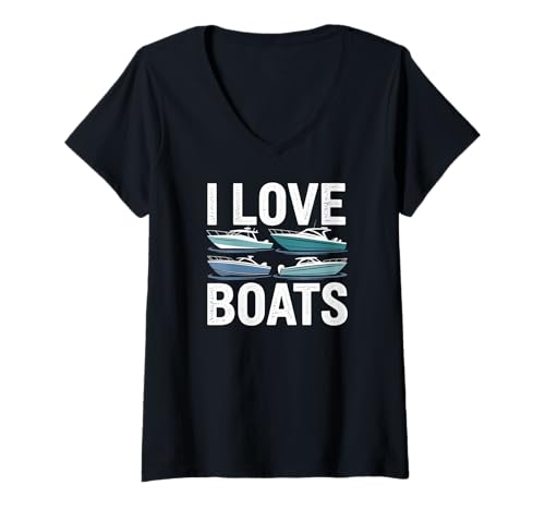 Damen Ich Liebe Boote, Liebhaber von nautischen Abenteuern T-Shirt mit V-Ausschnitt von Nautical Enthusiast Maritime Passion