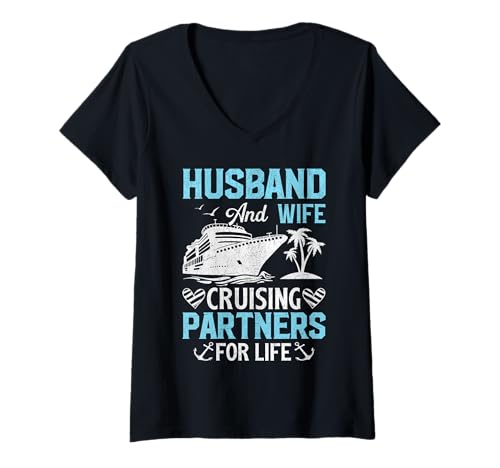 Damen Cruising Partners for Life Ehemann und Ehefrau T-Shirt mit V-Ausschnitt von Nautical Life Apparel Co