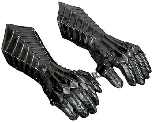 Armor Schwarze antike Nazgul Stulpenhandschuhe aus Stahl, mittelalterliche Rüstung, Paar Crusader LARP Stulpen von Nautical Replica Hub