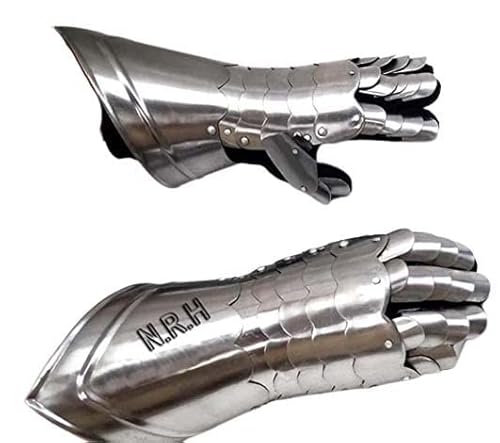 Nautical Replica Hub Mittelalterliche Rüstung Krieger Stahlhandschuhe Handschuhe Metall Rüstung Handschuhe Paar mit Einladungsdekor, chrome, Einheitsgröße von Nautical Replica Hub