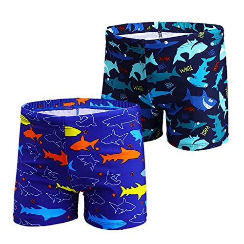 NautySaurs 2er-Pack Jungen Badehose 1–10 Jahre Kinder Bademode Dinosaurier Hai Shorts, Hai-Königsblau und Marineblau, 6-8 Jahre von NautySaurs