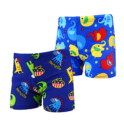 NautySaurs 2er-Pack Jungen Badehose 1–10 Jahre Kinder Bademode Dinosaurier Hai Shorts, Monster + Elefant, 6-8 Jahre von NautySaurs