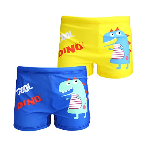 NautySaurs 2er-Pack Jungen Badehose 1-10 Jahre Kinder Bademode Kleinkind Kinder niedliche Dinosaurier Shorts, Cool Dinosaurier, Blau und Gelb, 5-6 Jahre von NautySaurs