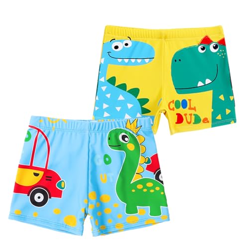 NautySaurs 2er-Pack Jungen Badeshorts 5-13 Jahre große Jungen Bademode Dinosaurier Kinder Badehose, Dinosaurier in Blau und Gelb, 7-9 Jahre von NautySaurs