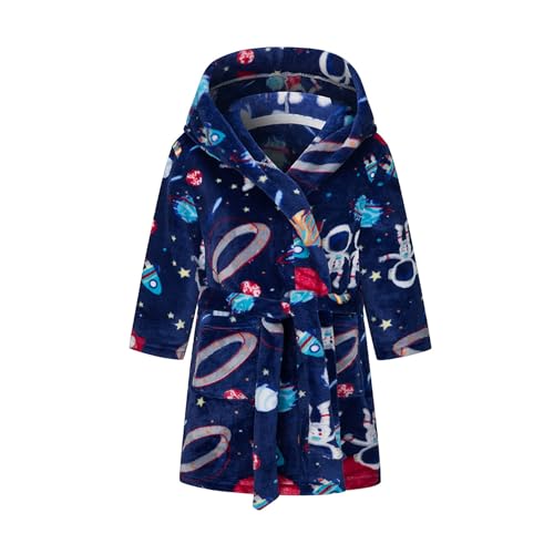 NautySaurs Bademantel für Jungen, weich und warm, mit Kapuze, Flanell-Fleece-Bademantel für Kinder, Astronaut, Blau, 7-9 Years von NautySaurs