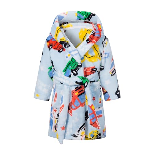 NautySaurs Bademantel für Jungen, weich und warm, mit Kapuze, Flanell-Fleece-Bademantel für Kinder, Auto - Hellblau, 2-3 Years von NautySaurs