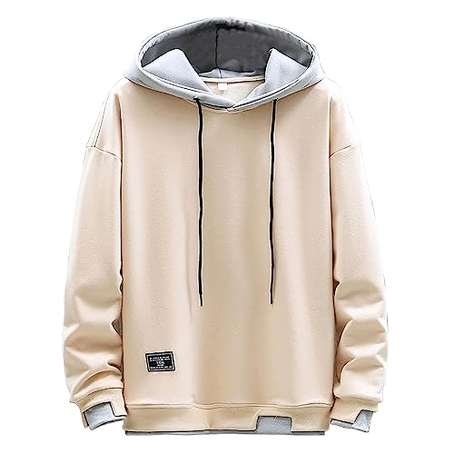 NautySaurs Herren Hoodies Patchwork Hut Einfarbig Bluse Unisex Kapuzenpullover Langarm Pullover Casual Mode Sweatshirt, Beige, XL von NautySaurs