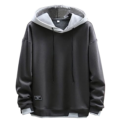 NautySaurs Herren Hoodies Patchwork Hut Einfarbig Bluse Unisex Kapuzenpullover Langarm Pullover Casual Mode Sweatshirt, Dunkelgrau, S von NautySaurs