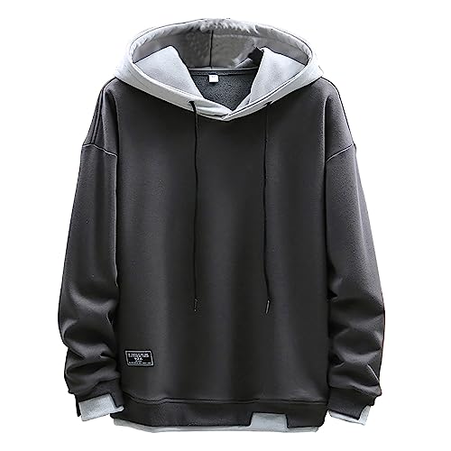 NautySaurs Herren Hoodies Patchwork Hut Einfarbig Bluse Unisex Kapuzenpullover Langarm Pullover Casual Mode Sweatshirt, Dunkelgrau, XL von NautySaurs