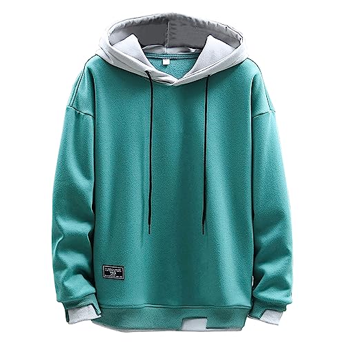 NautySaurs Herren Hoodies Patchwork Hut Einfarbig Bluse Unisex Kapuzenpullover Langarm Pullover Casual Mode Sweatshirt, Grün, L von NautySaurs
