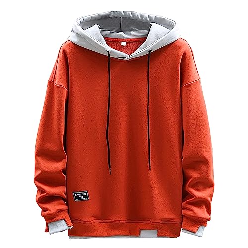 NautySaurs Herren Hoodies Patchwork Hut Einfarbig Bluse Unisex Kapuzenpullover Langarm Pullover Casual Mode Sweatshirt, Orange, 2XL von NautySaurs