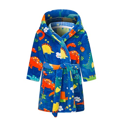 NautySaurs Jungen Bademantel Mädchen Unisex Kinder Bademantel Weich Flanell Fleece Robe für Kinder 1-12 Jahre, Blauer Dinosaurier, 1-2 Jahre von NautySaurs