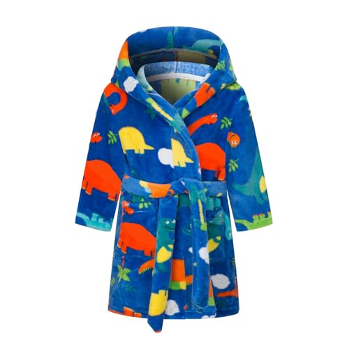 NautySaurs Jungen Bademantel Mädchen Unisex Kinder Bademantel Weich Flanell Fleece Robe für Kinder 1-12 Jahre, Blauer Dinosaurier, 2-3 Jahre von NautySaurs