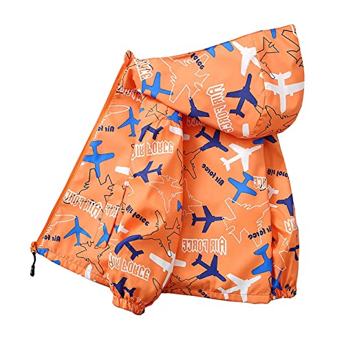 NautySaurs Jungen Dinosaurier Jacke Frühling Herbst Dünn Gefüttert Windbreaker Kinder Niedlich Mantel für Kleinkinder Kinder Alter 2-6 Jahre, Airplane-Orange, 92-104 von NautySaurs