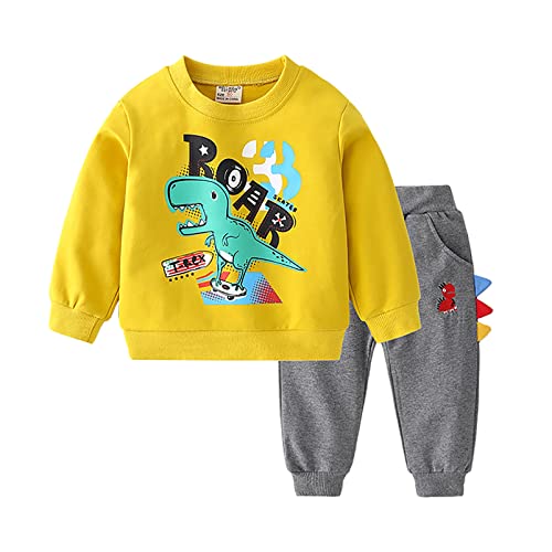 NautySaurs Kinder-Trainingsanzüge für Jungen, Sweatshirts und Hosen, Set mit niedlichen langärmeligen Oberteilen, Dinosaurier-Pullover und Jogginghose, Gelb, 2 Jahre von NautySaurs