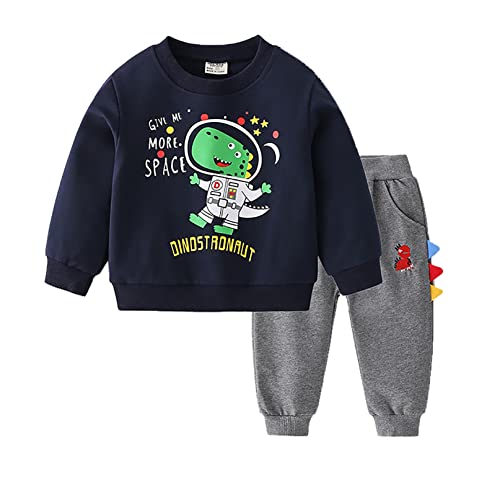 NautySaurs Kinder-Trainingsanzüge für Jungen, Sweatshirts und Hosen, Set mit niedlichen langärmeligen Oberteilen, Dinosaurier-Pullover und Jogginghose, Navy, 1 Jahre von NautySaurs