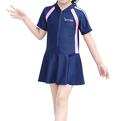 NautySaurs Mädchen Badeanzug Kleinkind Kinder Einteiler Badeanzug Kinder Bademode mit Rüschen Rock, Einteiler mit Rock in Marineblau, 8-9 Jahre von NautySaurs