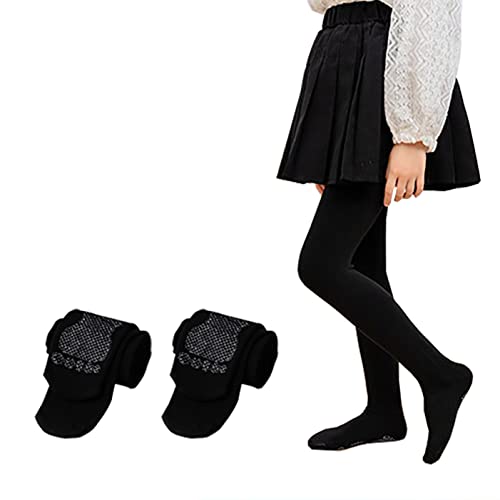 NautySaurs Mädchen Ballett Strumpfhose Tanz Frühling Herbst Thermo Baumwolle Strümpfe Dehnbar Weich Schule Strumpfhose für Kinder 3-11 Jahre, Schwarz - 2 Paare, 9-11 Jahre von NautySaurs