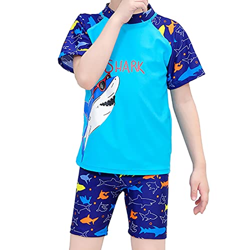 NautySaurs Zweiteiliger Badeanzug für Jungen UV Badeanzug Dinosaurier Hai Strandkleidung Badeshort Badeshirt Set, Hai Blau, 3-4 Jahre von NautySaurs