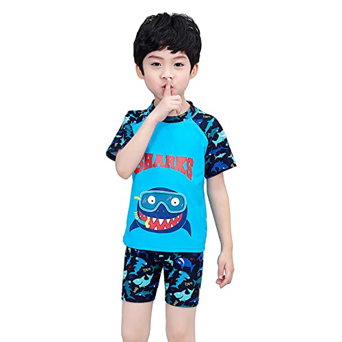 NautySaurs Zweiteiliger Badeanzug für Jungen UV Badeanzug Dinosaurier Hai Strandkleidung Badeshort Badeshirt Set, Tauchhai Blau, 11-12 Jahre von NautySaurs