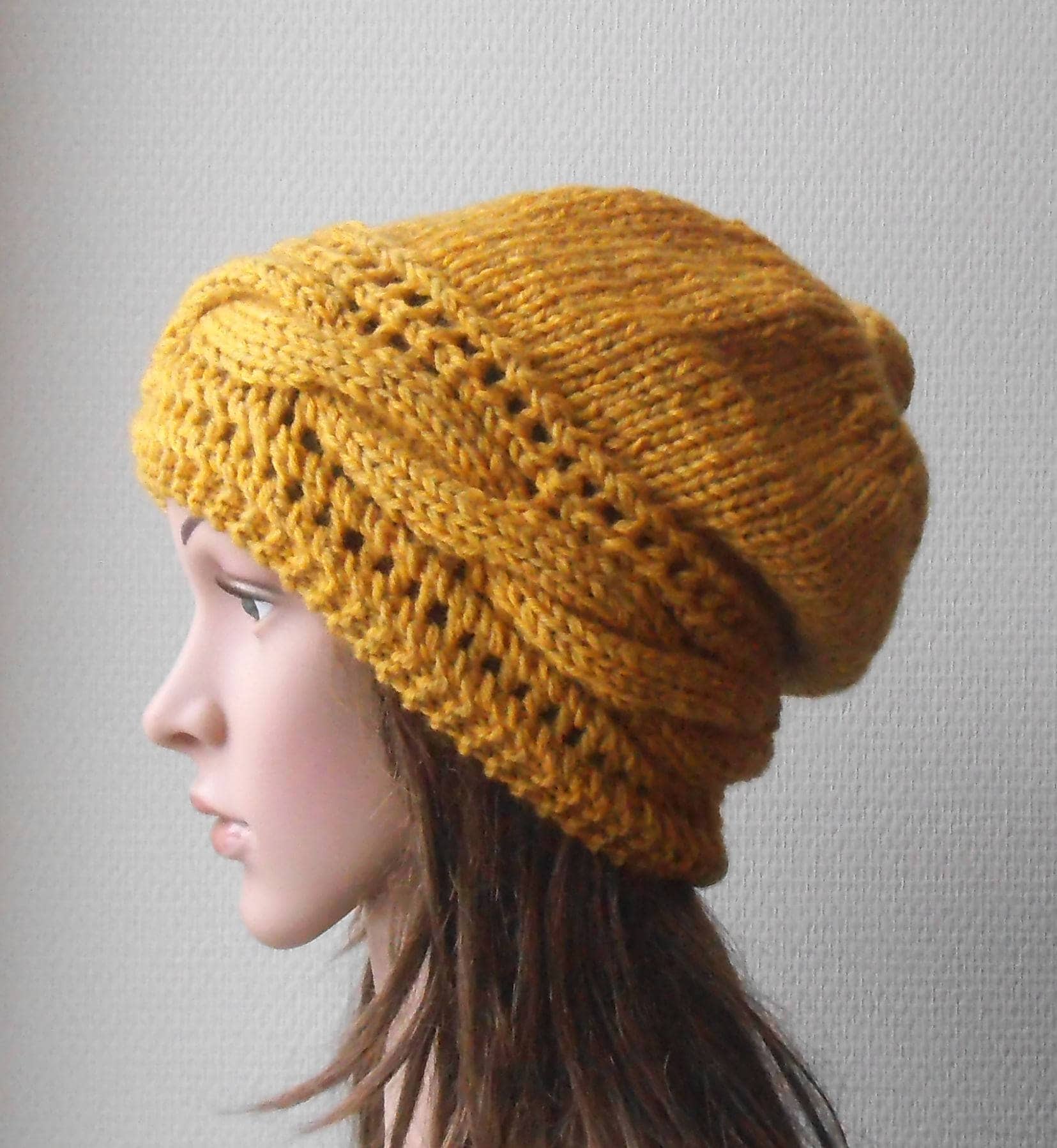 Wollmütze in Senfgelb. Handgestrickte Mütze. Wintermütze von NavaVK