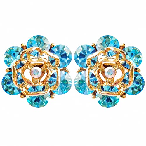 Navachi 18 Karat vergoldet Blätter Blumen Kristall Kristall Zink Kristall Ohrclips Clips, Kristall von Navachi