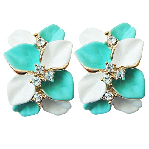 Navachi Az2861e Omega-Ohrringe vergoldet mit 18 Karat Gold Kristall Blau Weiß Emaille Blätter Blume von Navachi
