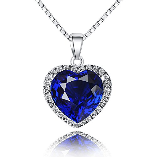 Navachi Halskette mit Anhänger aus 925er-Sterlingsilber, 18 Karat Weißgold vergoldet, 3,7 Karat Herz-Rubin oder Smaragd, Stein, Erstellter Saphir von Navachi