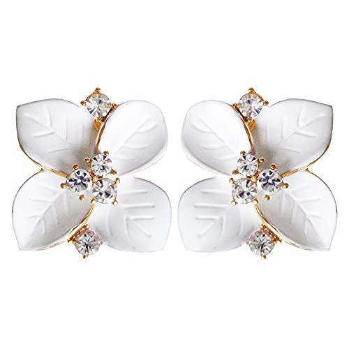 Navachi Ohrringe mit 18 Karat vergoldetem Kristall in bunten Emaille-Blättern, Omega-Rückseite, Kristall Kristall Emaille von Navachi