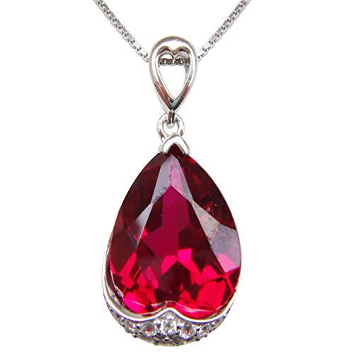 Navachi Halskette aus 925er Sterlingsilber, vergoldet mit 18 Karat Weißgold, mit Birnenanhänger in Smaragd, Gold oder Rubin, 40,6 cm lange Kette, Np9639p, Stein, Erstellter Rubin von Navachi