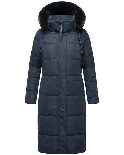 Damen Wintermantel Warmer Steppmantel Recyceltes Material lang jacke Mantel gefüttert mit große Kapuze und hohem Kragen Blitzliebe S-3XL (DE/NL/SE/PL, Alphanumerisch, XXL, Regular, Regular, Navy) von Navahoo