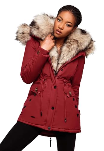 Navahoo 2in1 Damen Winter Jacke Parka Mantel Winterjacke warm Fell B365 [B365-Sweety-Dark-Red-Gr.L] von Navahoo