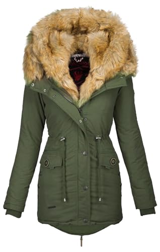 Navahoo 2in1 Damen Winter Jacke Parka Mantel Winterjacke warm Fell B365 [B365-Sweety-Grün-sF-Gr.XS] von Navahoo