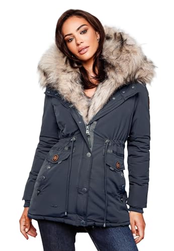 Navahoo 2in1 Damen Winter Jacke Parka Mantel Winterjacke warm Fell B365 [B365-Sweety-Navy-Gr.XXL] von Navahoo