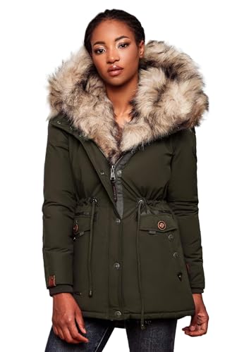 Navahoo 2in1 Damen Winter Jacke Parka Mantel Winterjacke warm Fell B365 [B365-Sweety-Olive-Gr.M] von Navahoo