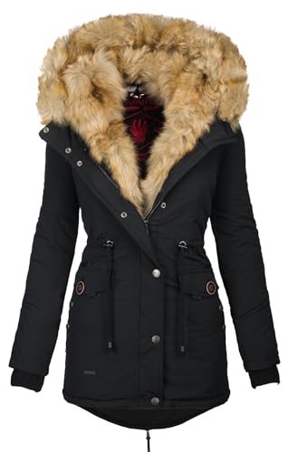Navahoo 2in1 Damen Winter Jacke Parka Mantel Winterjacke warm Fell B365 [B365-Sweety-Schwarz-sF-Gr.XS] von Navahoo